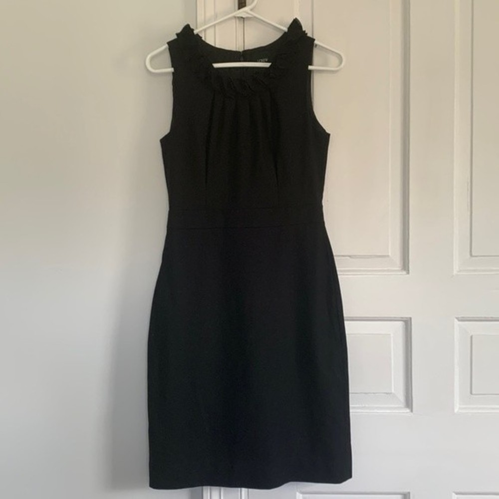 J.Crew Factory Black Petal Neckline Sleeveless Sheath Work Dress 4